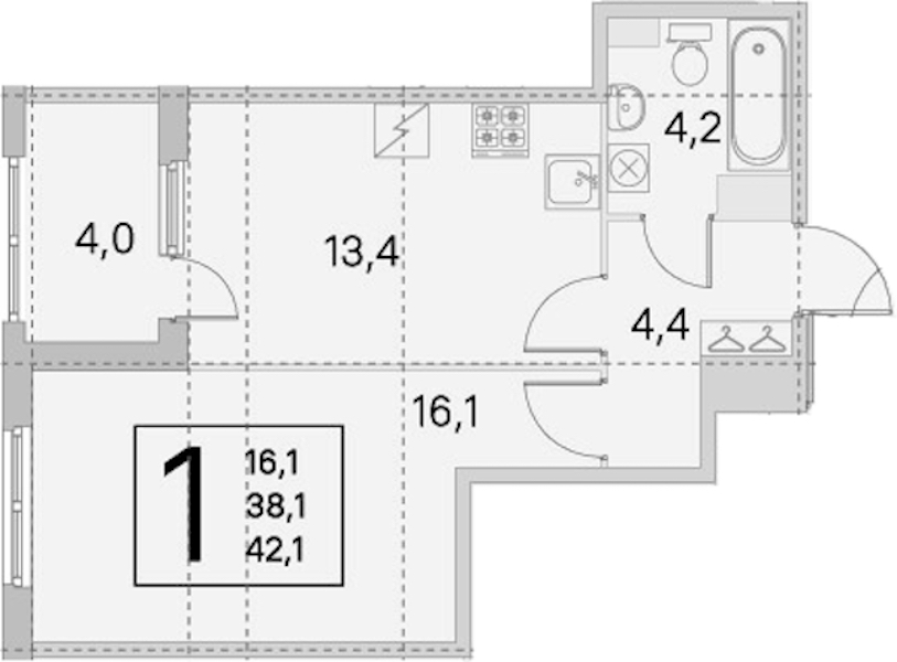 1-комнатная квартира 38.1 м², 2/5 эт., ЖК «ЮгТаун. Олимпийские кварталы»